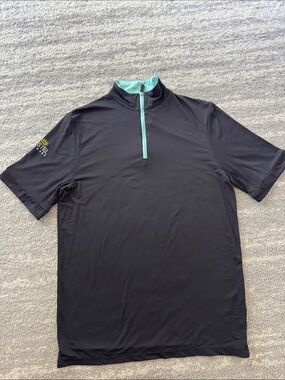 Men's Black Short-Sleeve Quarter-Zip Riding shirt with Mint Trim